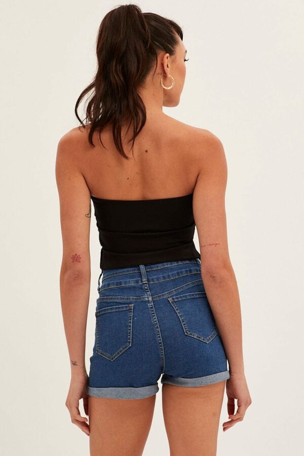 Blue High Waist 3 Button Stretch Denim Shorts - Image 5