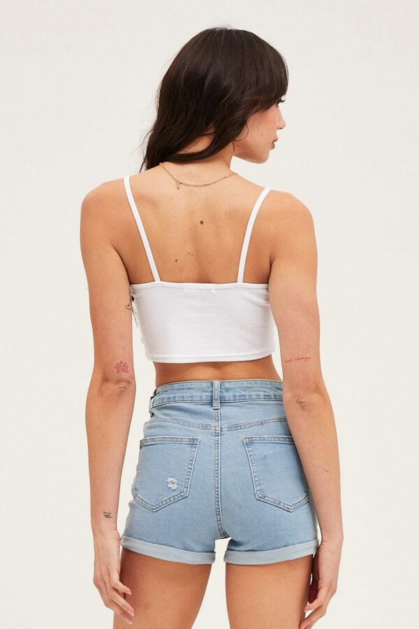 Blue Mid Rise Skinny Denim Shorts - Image 5