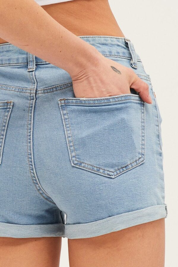 Blue Mid Rise Skinny Denim Shorts - Image 6