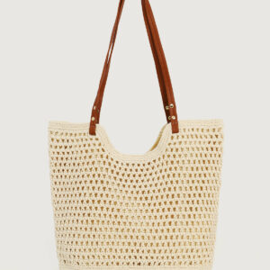 Beige Hollow Woven Straw Bag