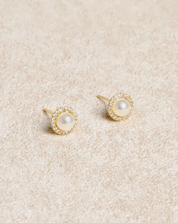 Gold Pearl Stud Earrings - Image 3