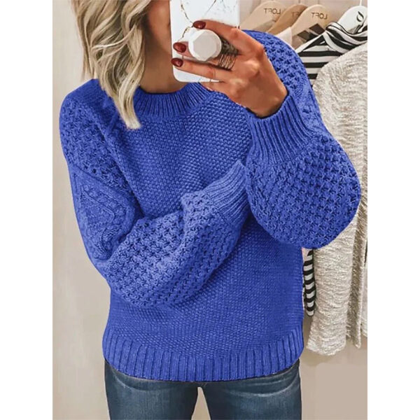 European Style Women's Knit Pullover – Cork Texture, Round Neck Long Sleeve Sweater - Image 4