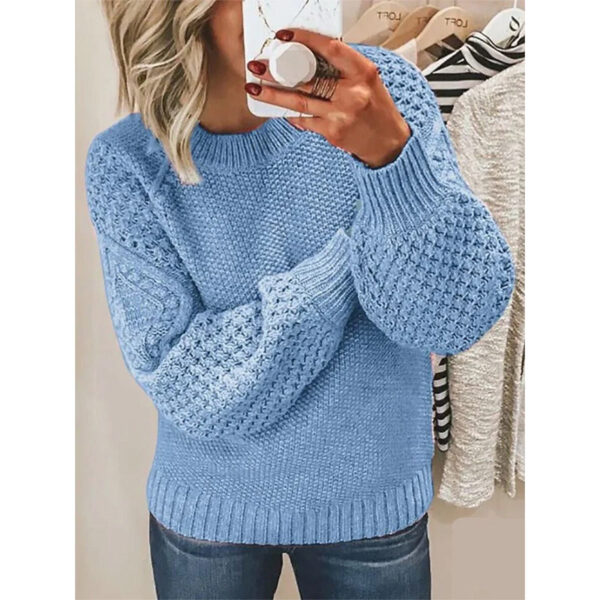 European Style Women's Knit Pullover – Cork Texture, Round Neck Long Sleeve Sweater - Image 2