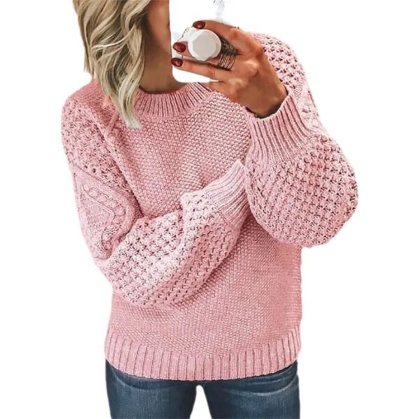 European Style Women's Knit Pullover – Cork Texture, Round Neck Long Sleeve Sweater - Image 5
