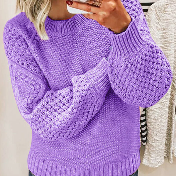 European Style Women's Knit Pullover – Cork Texture, Round Neck Long Sleeve Sweater - Image 6